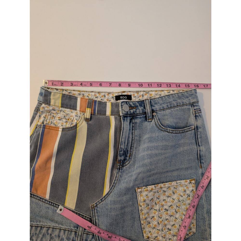 BDG Skirt Striped Patchwork Denim Asymmetrical Floral Boho Festival Blue Size M - Picture 13 of 14